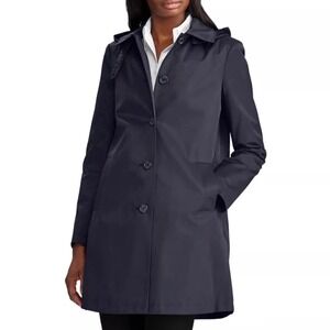 Lauren Ralph Lauren L Balmacaan Navy Trench Raincoat Hooded Water Resistant